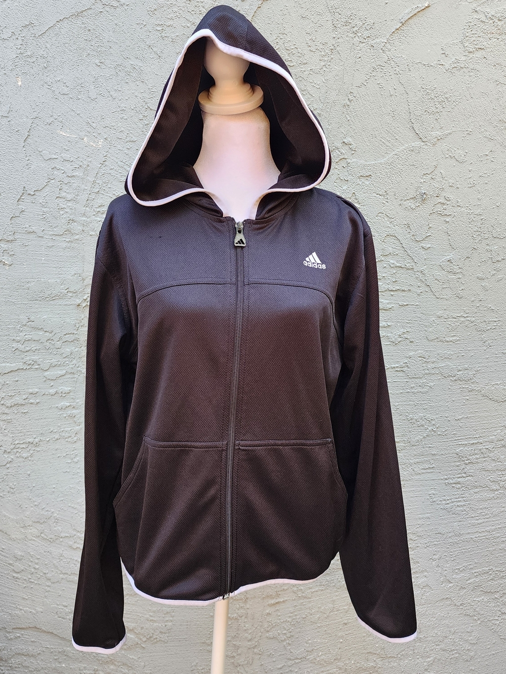 Adidas Full Zip Hoodie Jacket Brown Dark Gray Contrast White Trim Size [L]